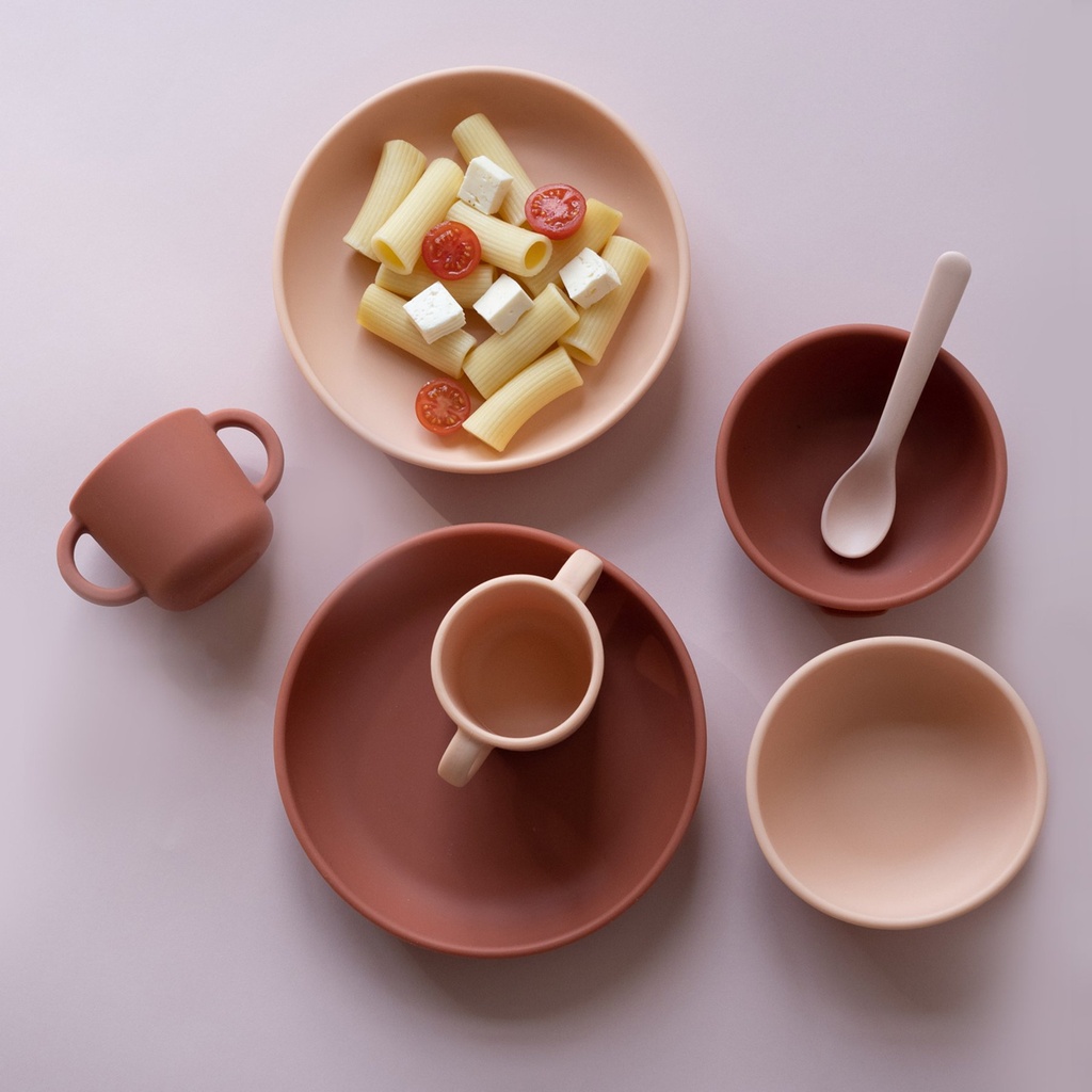 Ekobo | Set de 2 assiettes ventouse en silicone - Blush / Terracotta