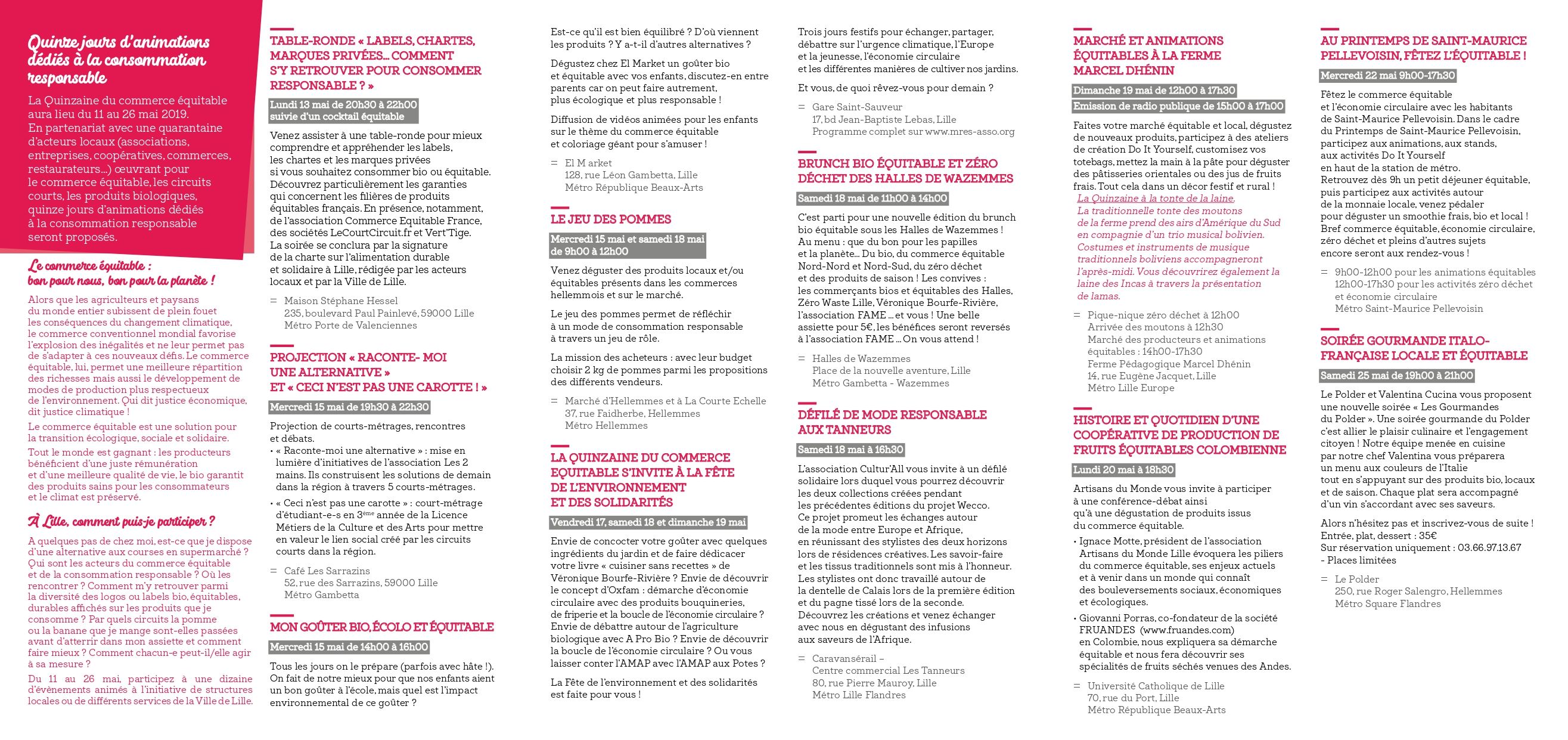 Programme quinzaine du commerce équitable Lille 2019 Programme quinzaine du commerce équitable Lille 2019