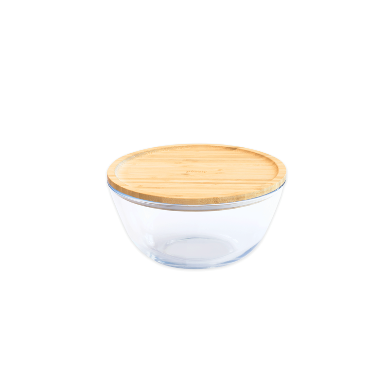 Pebbly | Bol en verre avec couvercle en bambou -2600ml