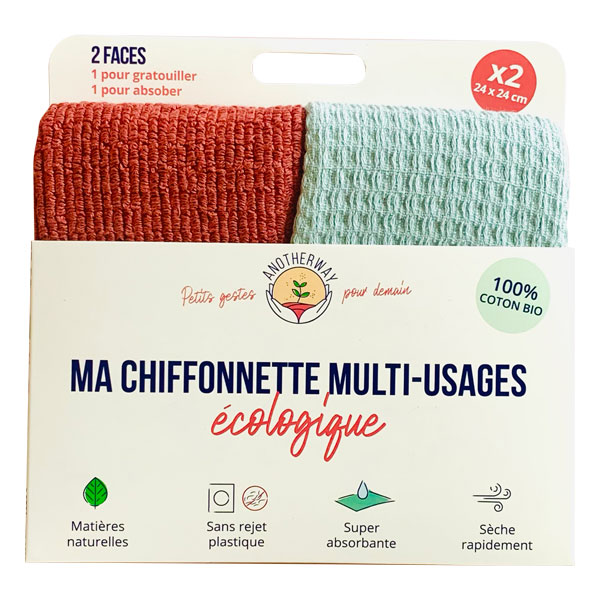 Another Way |  Lots de 2 chiffonnettes en coton (corail &amp; verte)