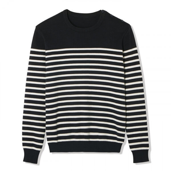 La Gentle Factory | Benjamin pull à boutons - Bleu Marine Rayé