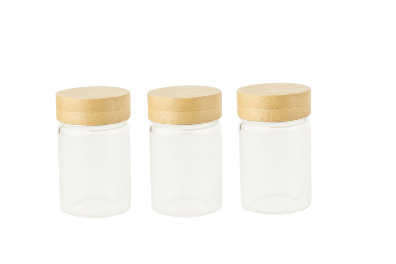 Pebbly | Set de 3 pots en verre 75 ml avec couvercle à vis en bambou