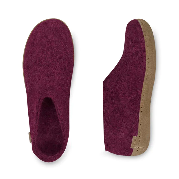 Glerups | Chaussons Laine Semelle cuir  - Cranberry