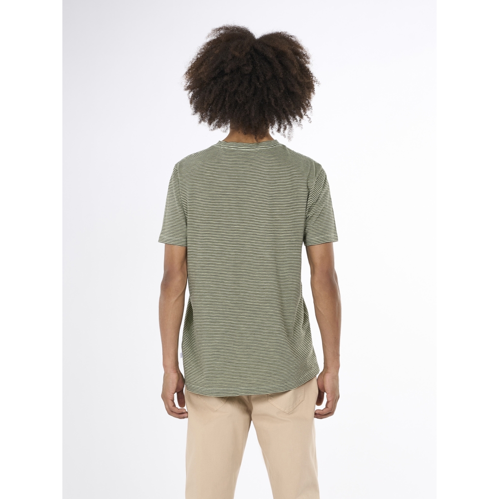 Knowledge Cotton Apparel | T-shirt Narrow Striped Slob - Swamp