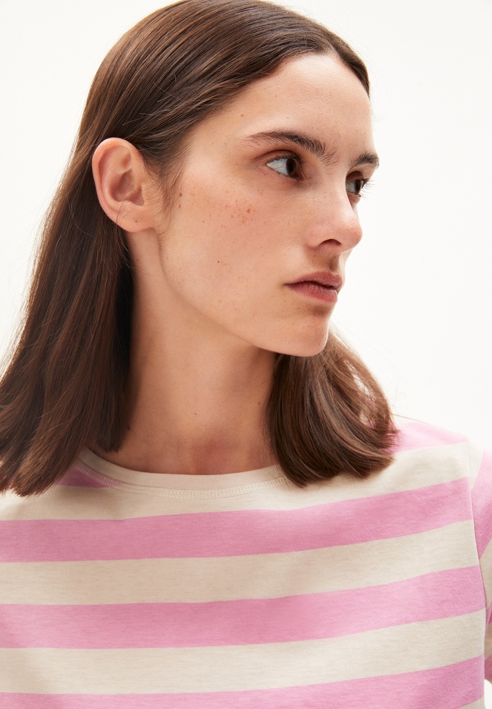 Armedangels | T-shirt Finiaa Block Stripes - Raspberry pink-light desert