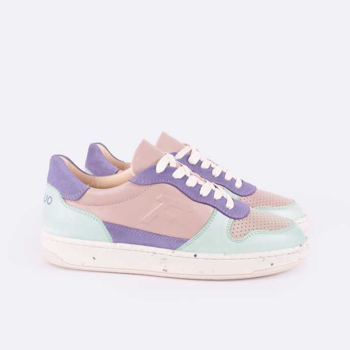 FAGUO | Baskets ALDER LEATHER SUEDE - rose &amp; menthe en cuir