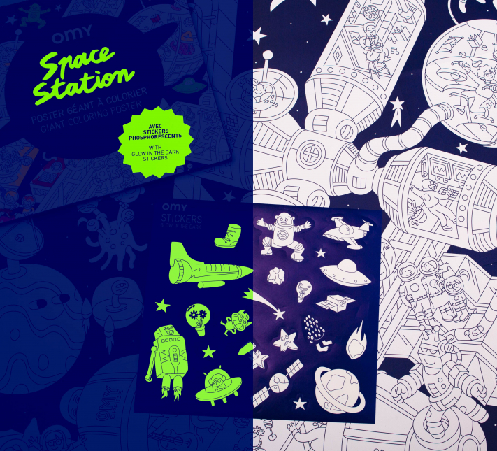 Omy | Poster a colorier avec Stickers - Station Spatial