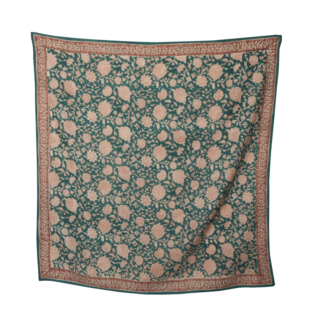 BONHEUR DU JOUR | Foulard Foulard imprimé fleurs indiennes TUPIA green