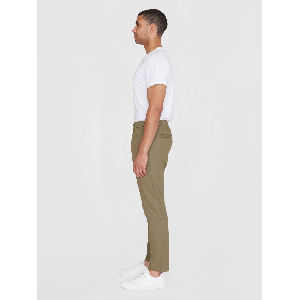 KNOWLEDGE | Pants - TIM tapered poplin elastic waist string pants - GOTS/Vegan - Burned Olive