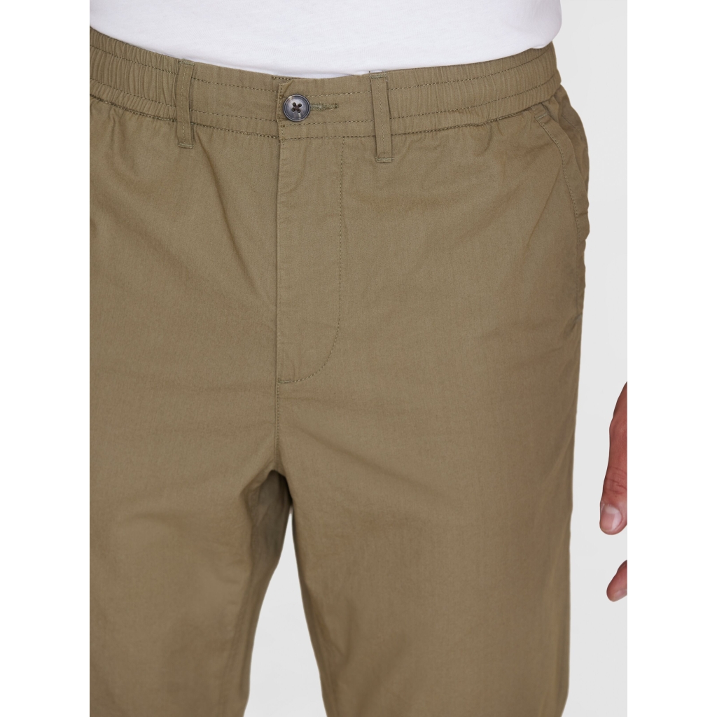 KNOWLEDGE | Pants - TIM tapered poplin elastic waist string pants - GOTS/Vegan - Burned Olive