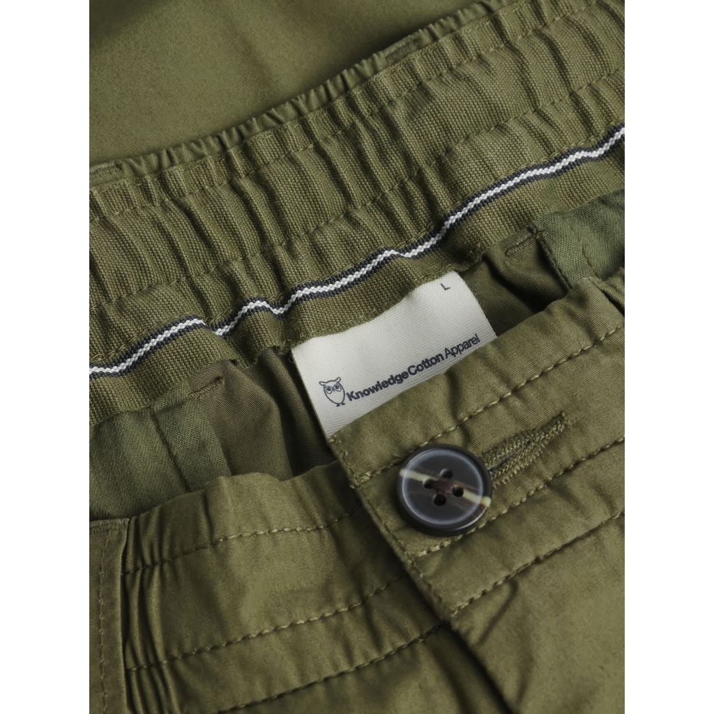 KNOWLEDGE | Pants - TIM tapered poplin elastic waist string pants - GOTS/Vegan - Burned Olive