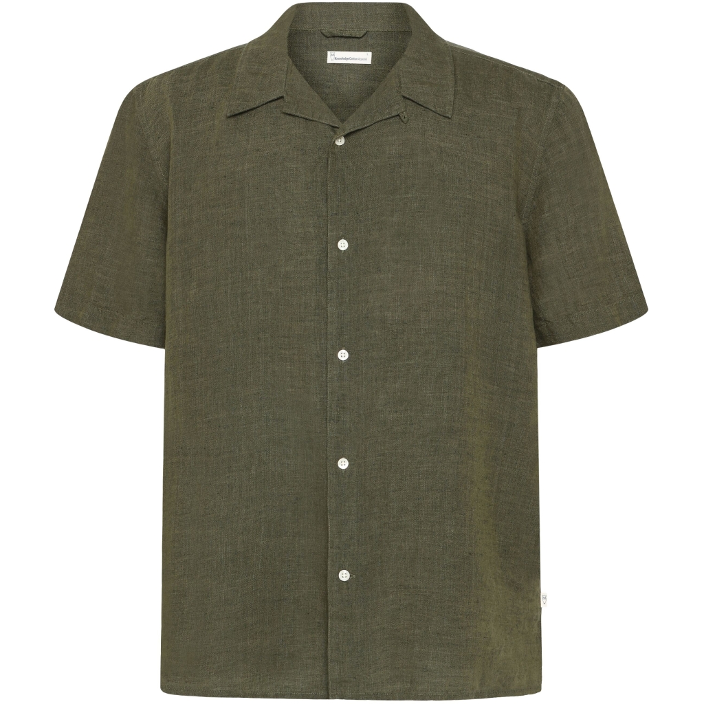 Knowledge Cotton Apparel | Chemise Manche courtes en lin - Burned Olive