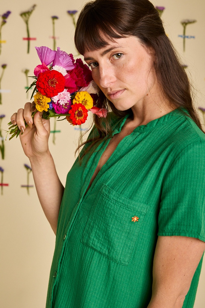 GRAINE | Robe en coton biologique Bouleversement - Vert gazon
