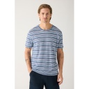 KNOWLEDGE | T-shirts en lin rayé - Blue stripe