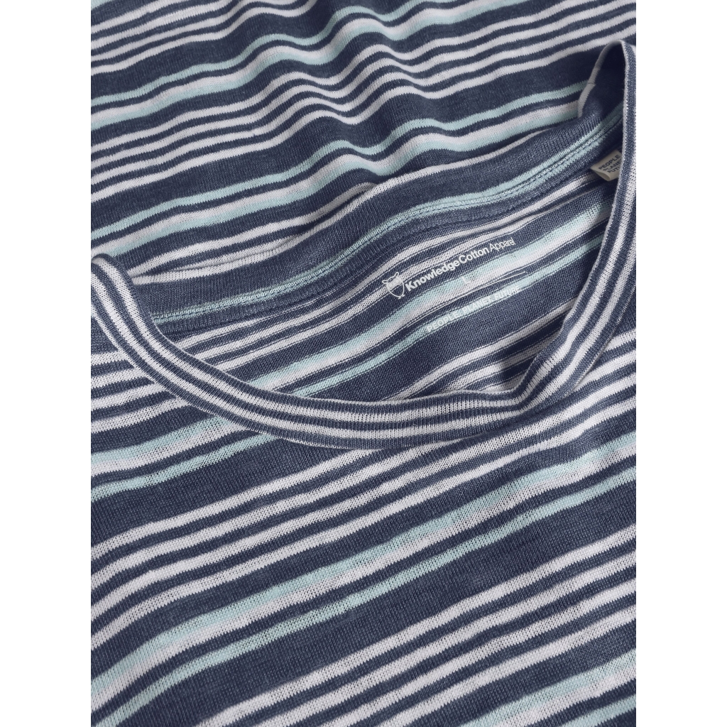 KNOWLEDGE | T-shirts en lin rayé - Blue stripe