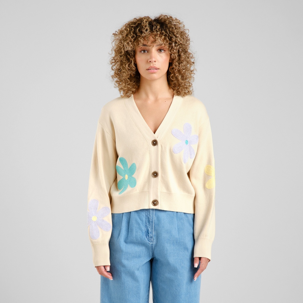 DEDICATED | Cardigan Kanan Application Flower Vanilla White