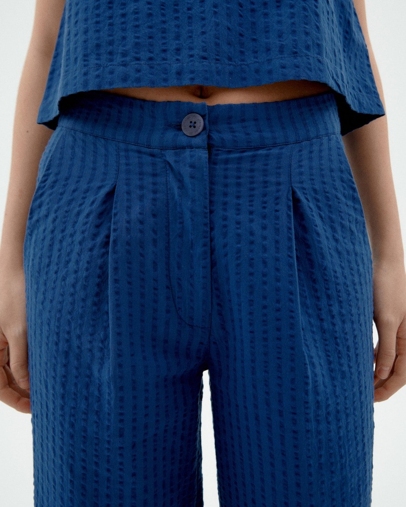 THINKING MU | Pantalon Manolita Cobalt Seersucker - Blue