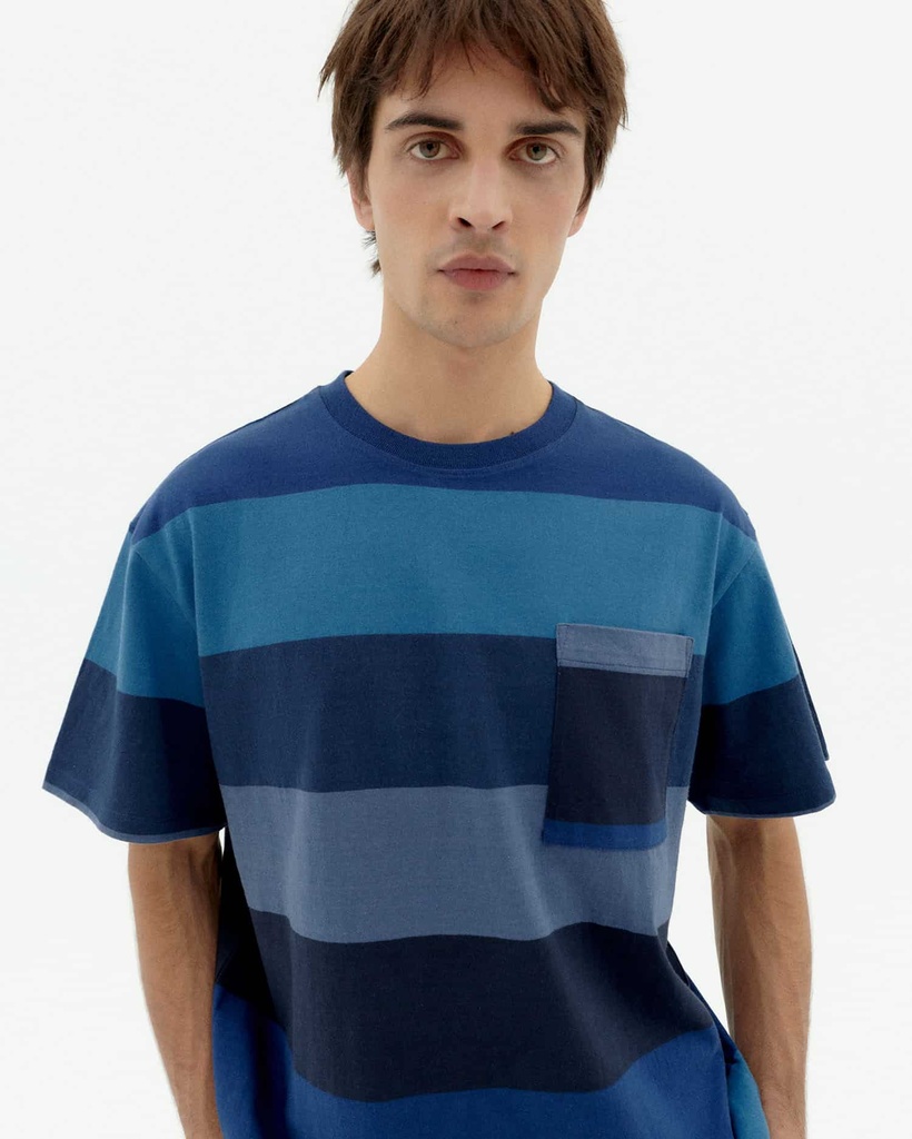THINKING MU | T-shirt Aaron Waves Stripes - Blue