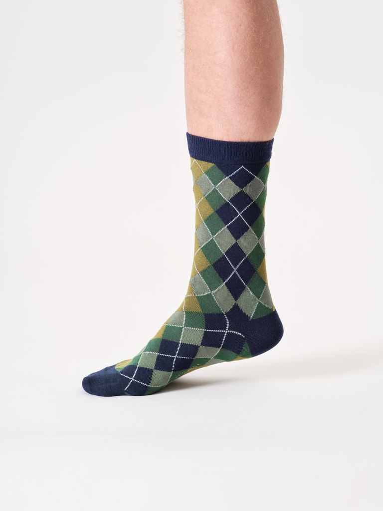 THOUGHT | Chaussettes - Mens Argyle Bamboo Crew - Navy Blue