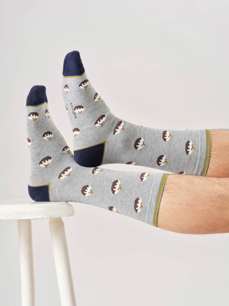 THOUGHT | Chaussettes - Mens Christmas Pudding Bamboo Cracker Gift Box Of Two - Grey Marl/Navy Blue