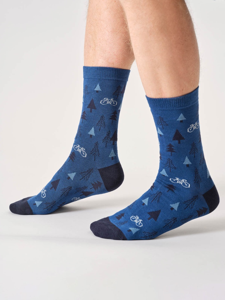 THOUGHT | Chaussettes - Mens Mountain Biking Bamboo Gift Box Of 4 - Blue/Navy/Grey/Navy