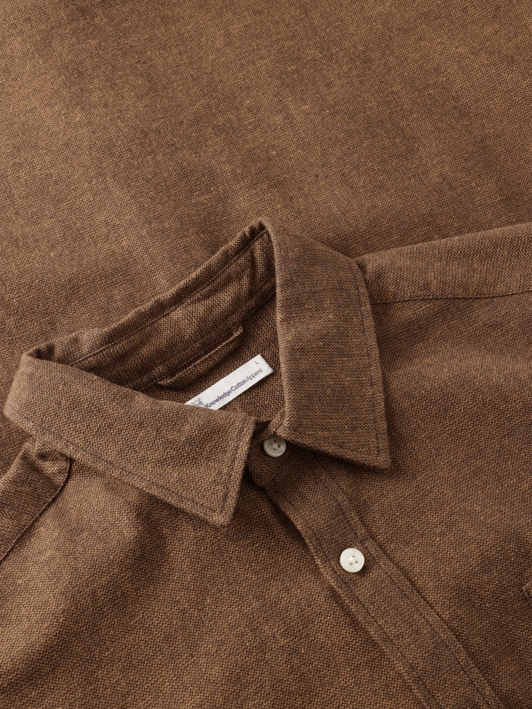 KNOWLEDGE COTTON APPAREL | Organic Cotton Fishbone Flannel Shirt GOTS - Chocolate Torte