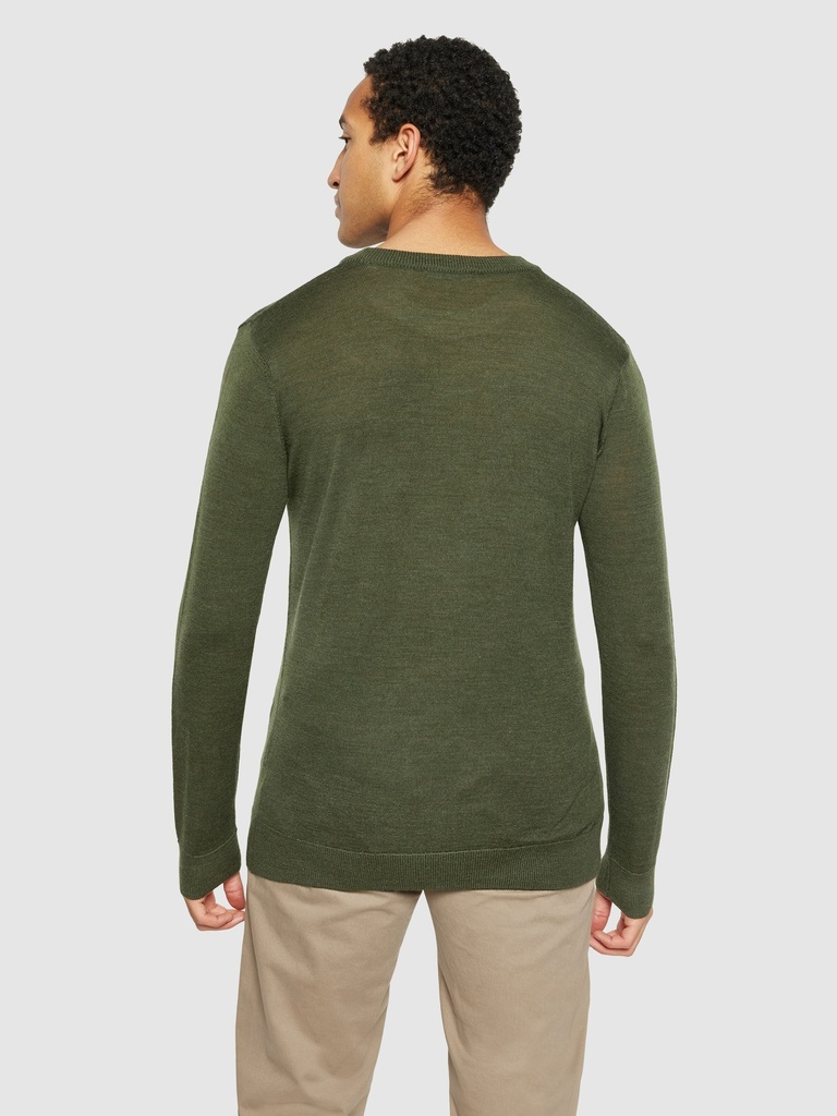 KNOWLEDGE COTTON APPAREL | Regular merino knit crew neck - RWS - Forrest Night