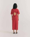 THINKING MU | RED CHECKS SEERSUCKER KINA DRESS - RED - FEMME
