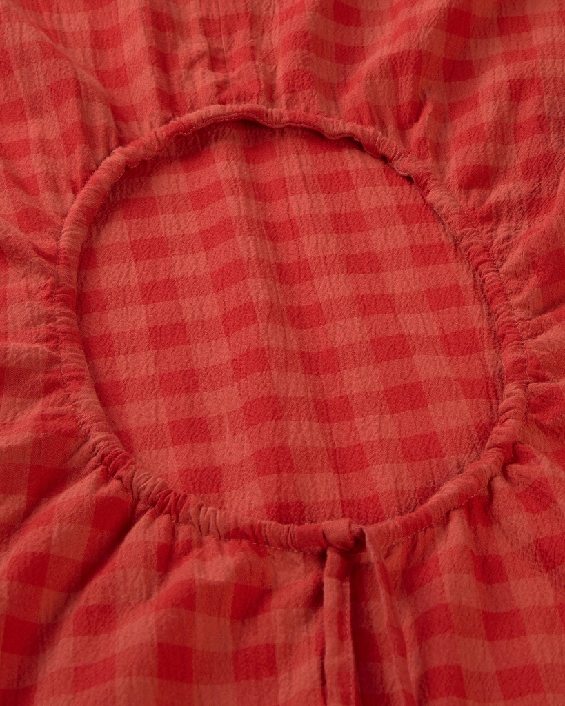 THINKING MU | RED CHECKS SEERSUCKER KINA DRESS - RED - FEMME