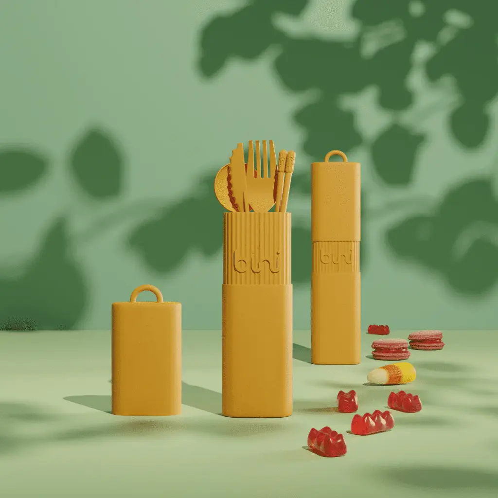 [BIN-KIT006] BINI - Couverts réutilisables et nomades - Jaune Tournesol.webp