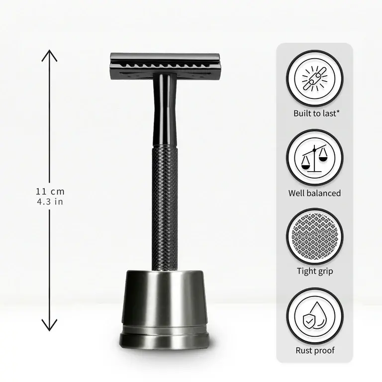 bambaw-metal-safety-razor-with-stand-black-with-USPs.webp