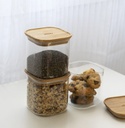Pebbly | Set de 3 boites carrées en verre avec couvercle en Bambou