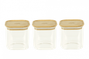 Pebbly | Set de 3 boites carrées en verre avec couvercle en Bambou