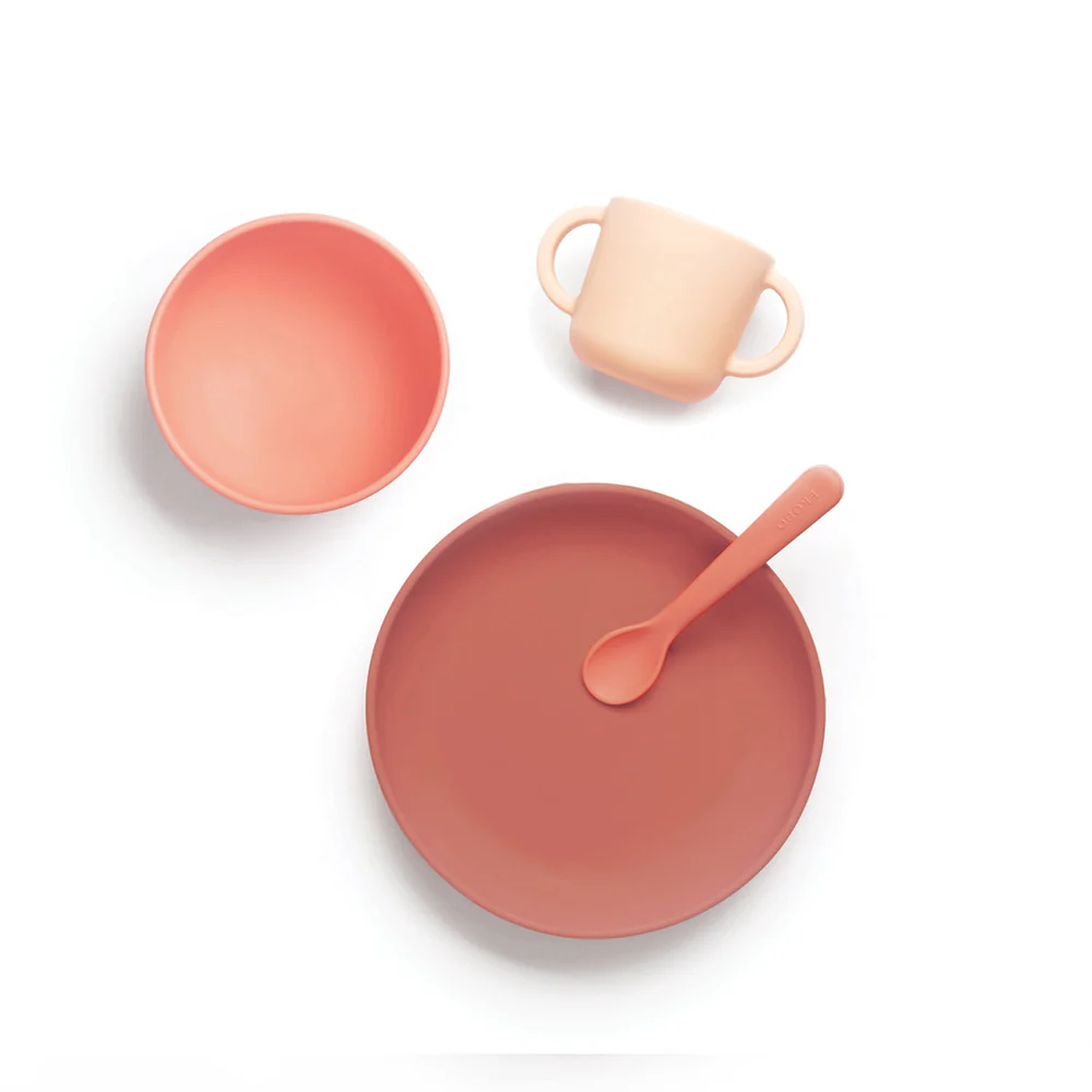 EKOBO || Coffret Repas Bébé en Silicone Premium – Corail