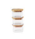 PEBBLY || Set de 3 boîtes carrées avec couvercle en bambou 500 ml – Transparent