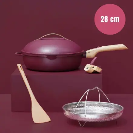 COOKUT || La Fabuleuse Poêle 8 En 1 – 28 Cm – Rubis 