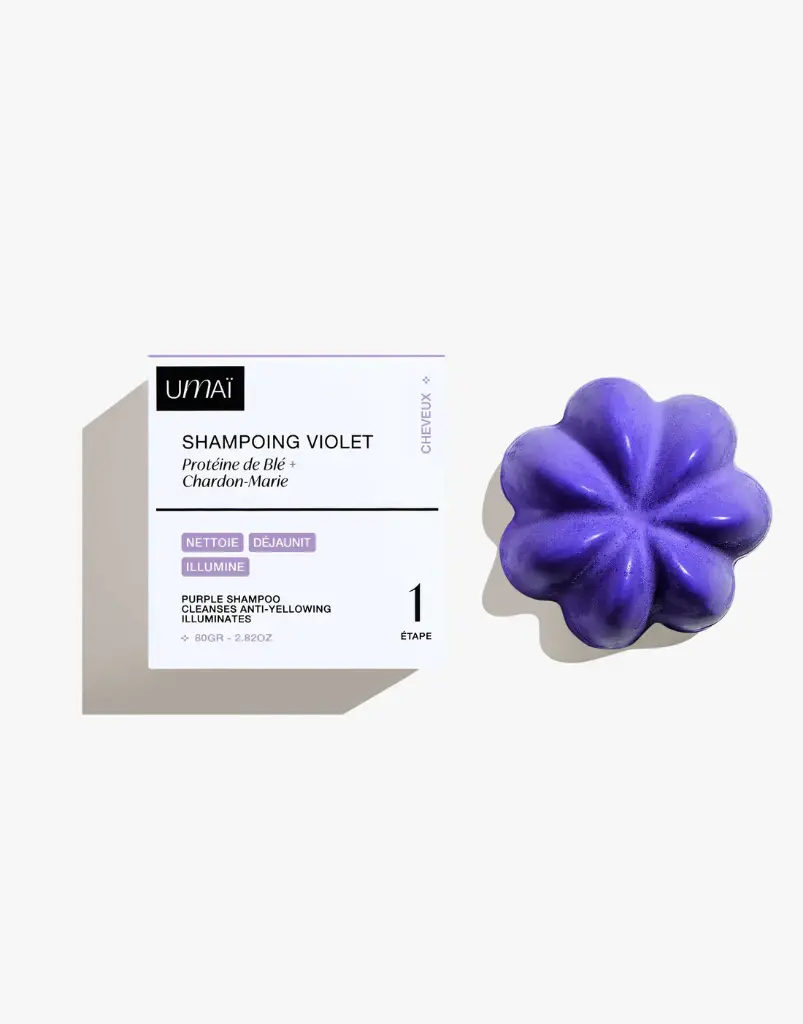 UMAÏ || Shampoing solide violet – Cheveux blonds, gris, blancs ou décolorés
