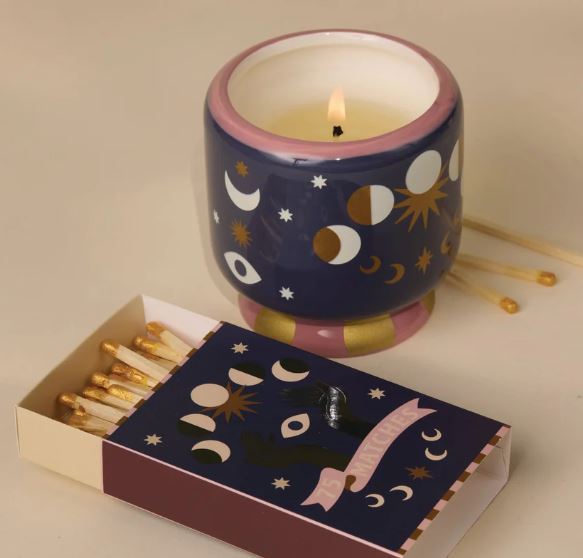 DESIGNWORKS COLLECTIVE | Adopo 8oz./226g Moon Phases Ceramic Candle - Jasmine &amp; Rose Boxed