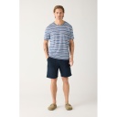 KNOWLEDGE | T-shirts en lin rayé - Blue stripe