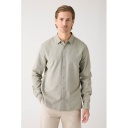[KNO-S25M-1090144-1068-S] KNOWLEDGE | Chemise en coton biologique - Olive ( -S-)