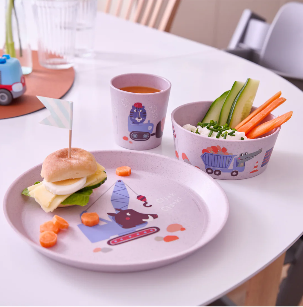 Koziol | Set petite assiette + bol + gobelet - Organic grey trucks