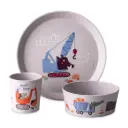 Koziol || Set petite assiette + bol + gobelet – Gris organic trucks – Enfant