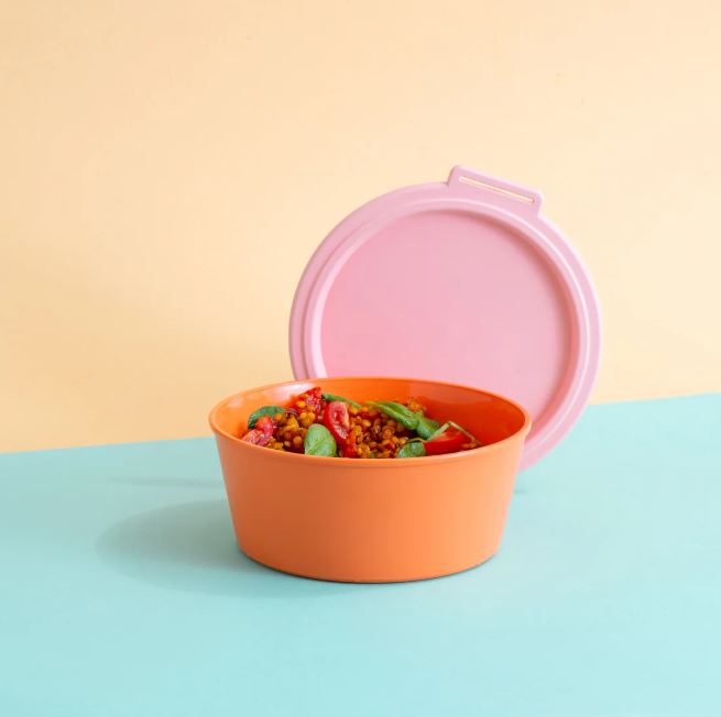 Koziol || Bol avec couvercle Nora 1,3L – Corail intense / Rose doux