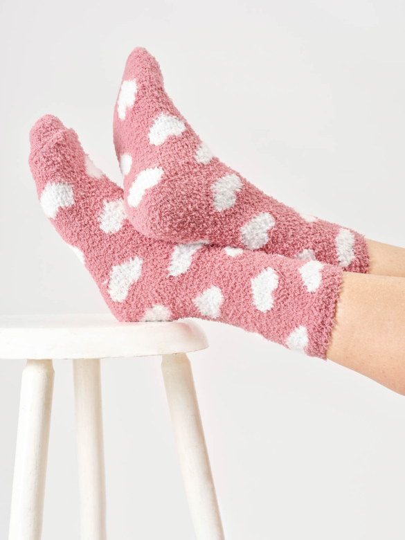 THOUGHT || Chaussettes Ditsy Heart Fluffy – Rose poudré – Femme