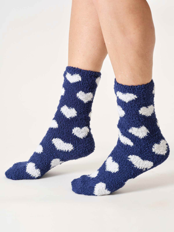 THOUGHT | Chaussettes Femme - Ditsy Heart Fluffy - Midnight Blue
