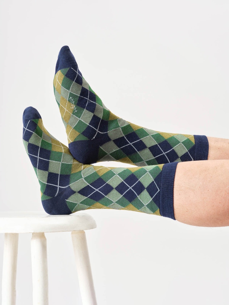 THOUGHT | Chaussettes - Mens Argyle Bamboo Crew - Navy Blue