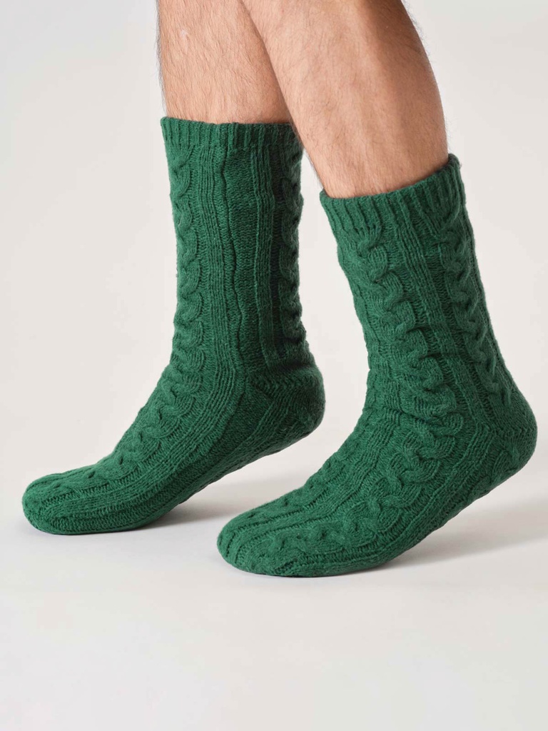 THOUGHT | Chaussettes - Mens Cosy Cable Cabin - Dark Green