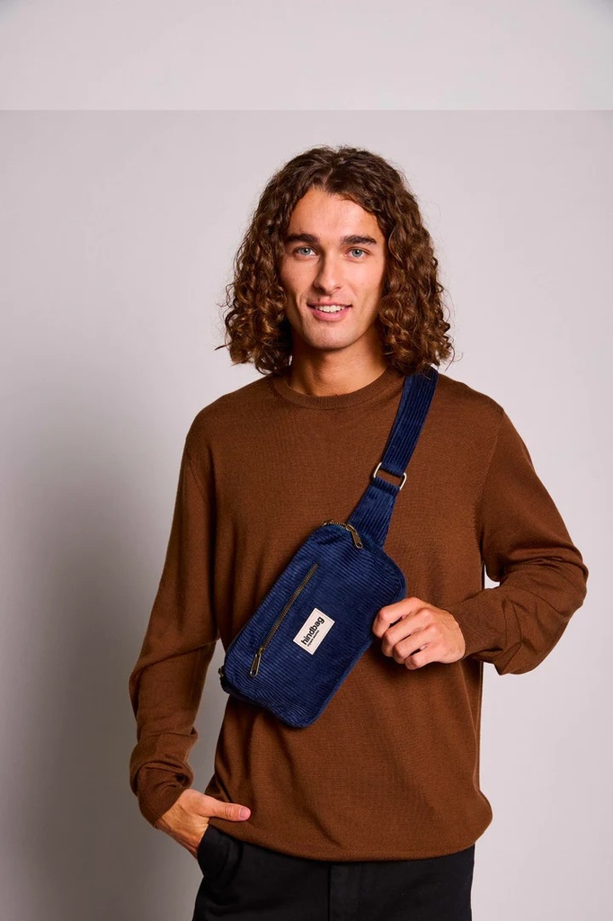 HindBag | Sac banane rectangulaire Harry - Velours Marine