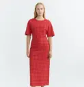 THINKING MU || Robe Red Checks Seersucker Kina – Red
