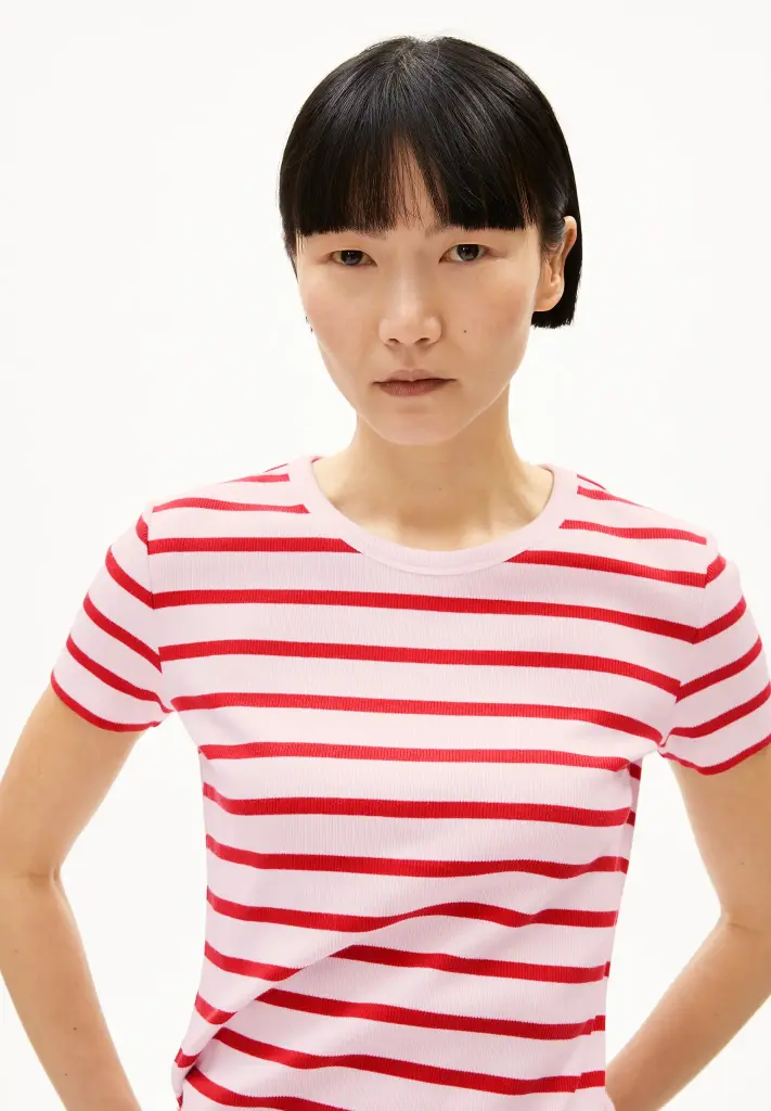 ARMEDANGELS || Kardaa Stripes T-Shirt – Pink Mist Mars Red